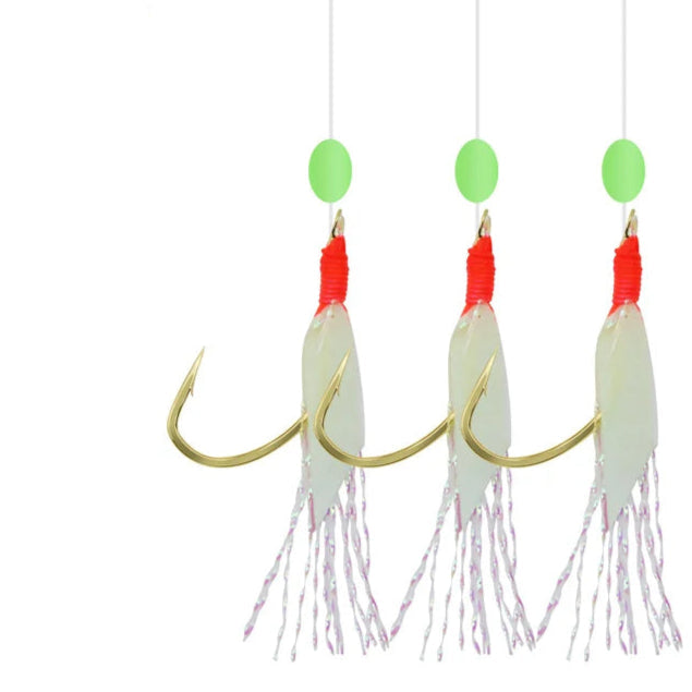 6PCS Sabiki Fishing Hooks with Luminous Beads & Skins