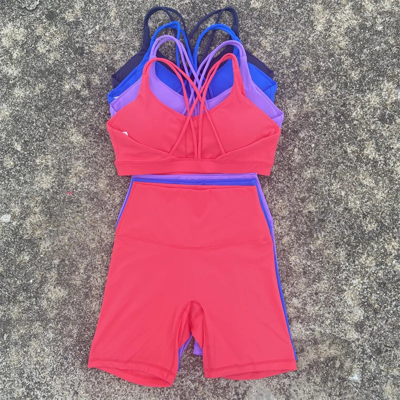 Women’s Seamless Gym Set – Cross-Back Bra & Short Leggings