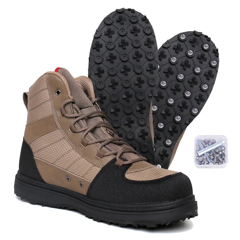 KYLEBOOKER Men’s Wading Boots with Rubber Sole & Metal Studs for Fishing and Hunting