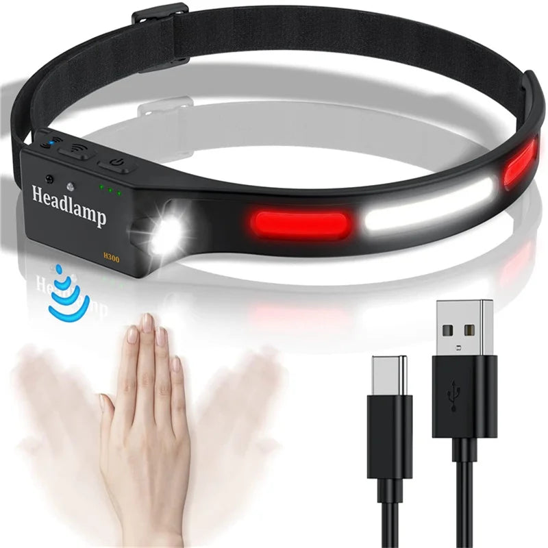 SOS Red Light Headlamp – 6 Modes, USB Rechargeable, Sensor