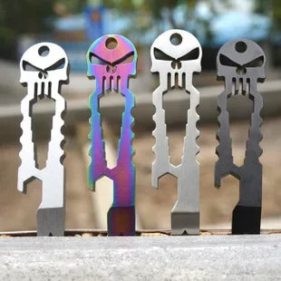 Stainless Steel Skull Multi-Tool Keychain – 75mm Pocket Crowbar