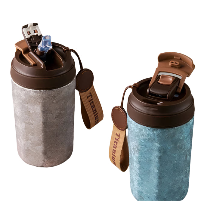 420ml Titanium Thermos Cup – Portable Coffee Flask with Strap