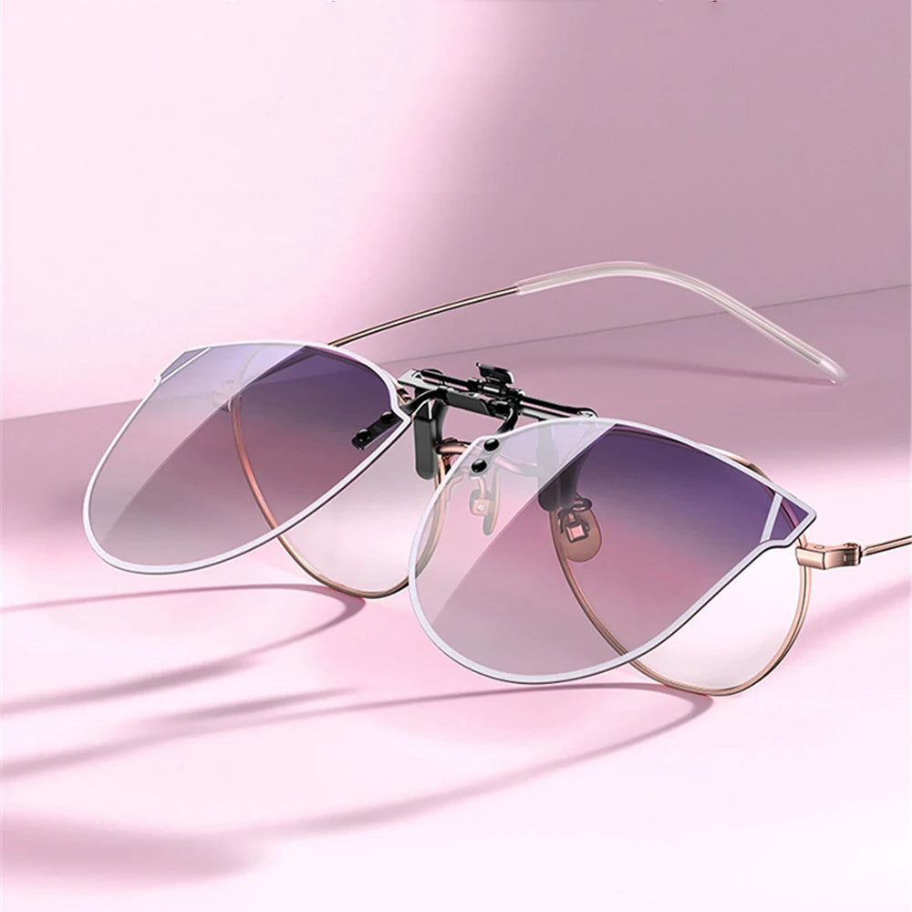 Cat Eye Clip-On Sunglasses – Polarised Flip-Up UV400 Gradient Lenses