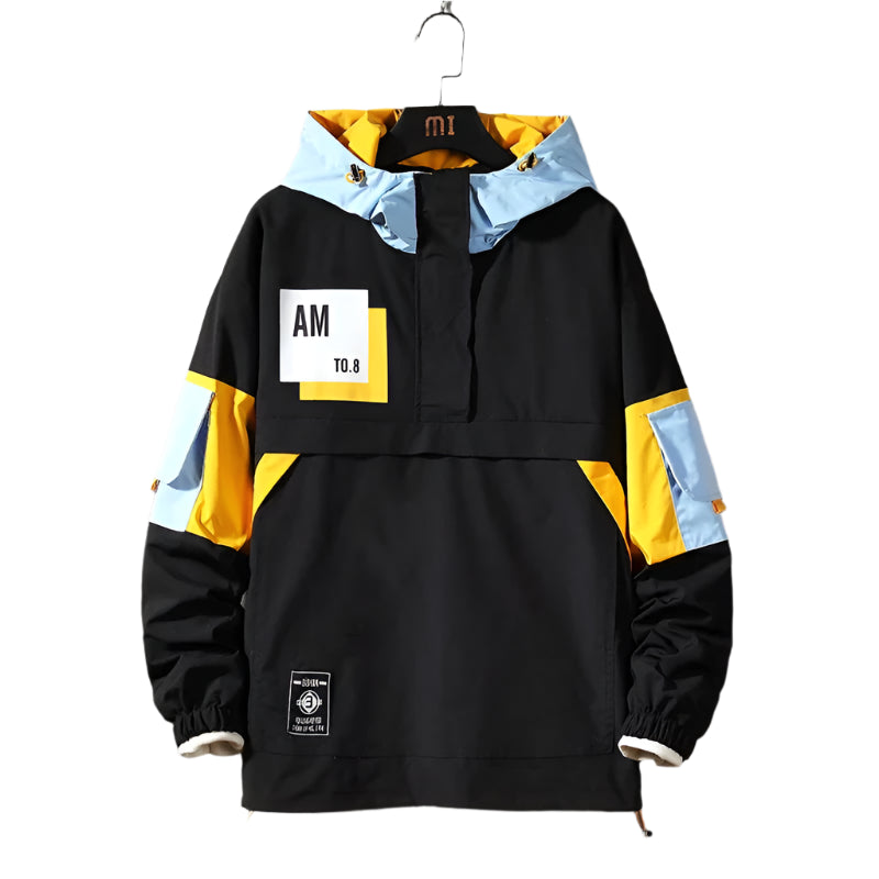 WETAILOR Men's Waterproof Streetwear Hoodie Jacket – Windbreaker with Colour Block Design