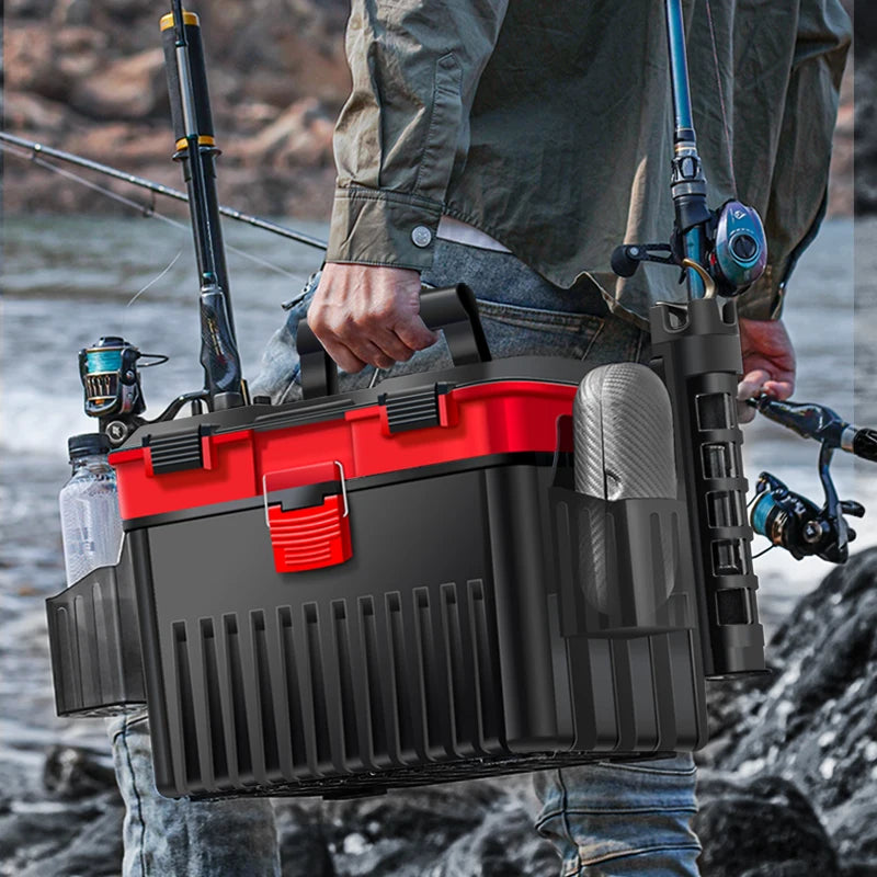 Double-Layer Tackle Box With Rod Holders for Boat Fishing Gear