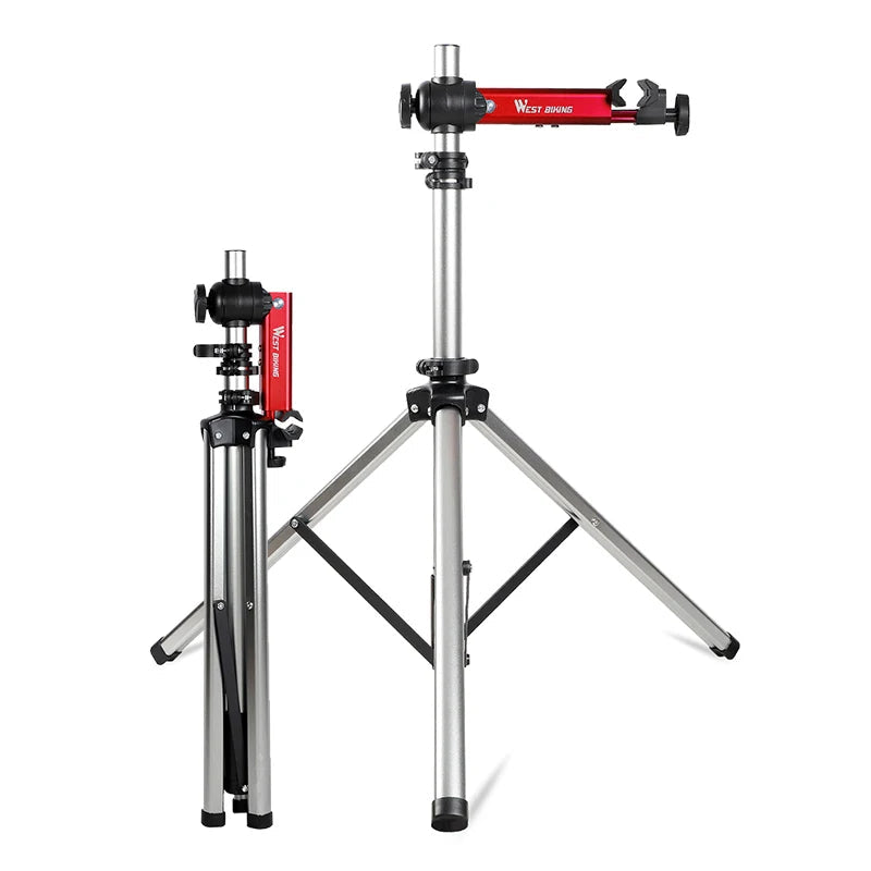 Adjustable foldable bike repair stand at full height