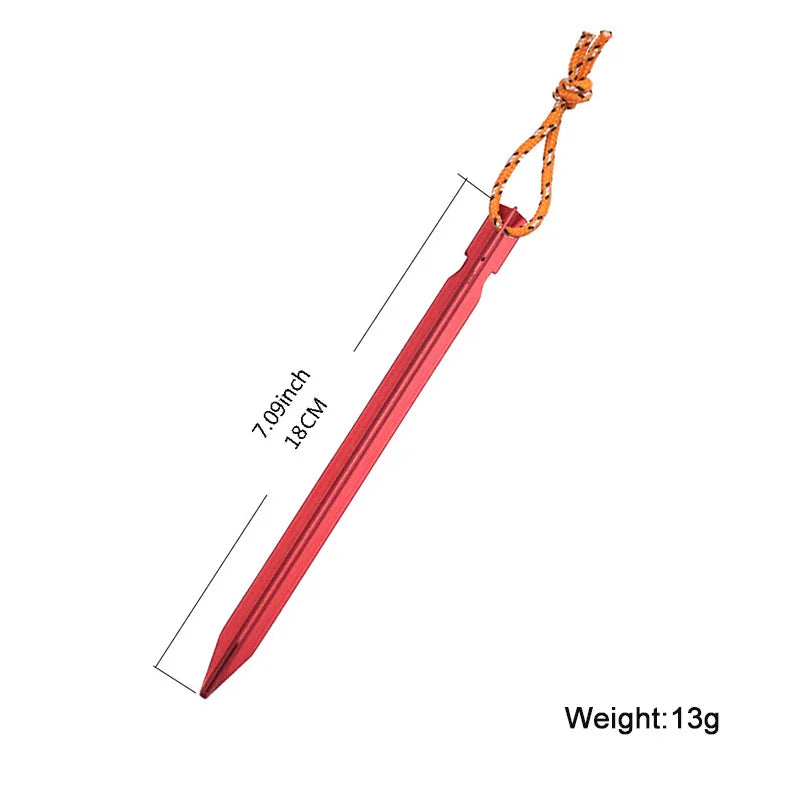 Single aluminium tent peg with hooked top detail