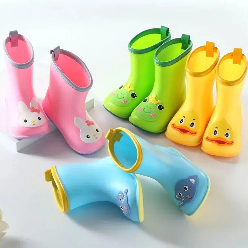 Baby and toddler cartoon animal gumboots in multiple bright colours