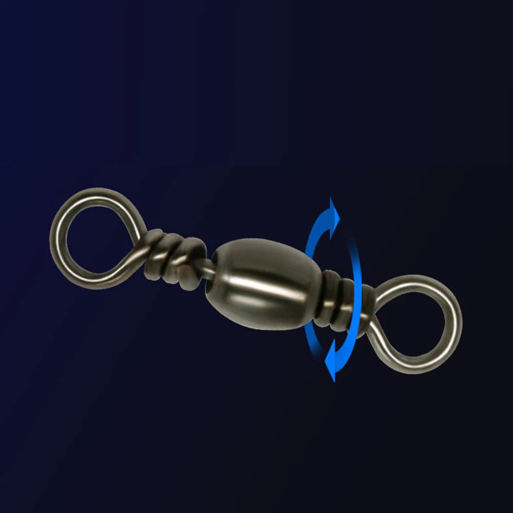Barrel swivel rotating freely to reduce fishing line twist