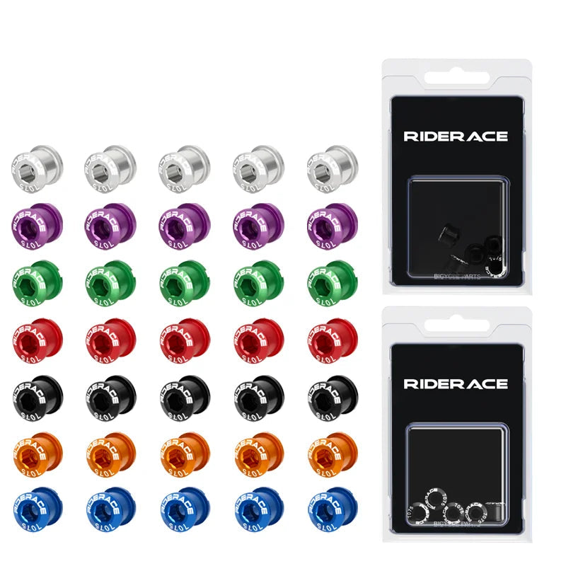 Anodised bicycle chainring bolts in multiple colour options