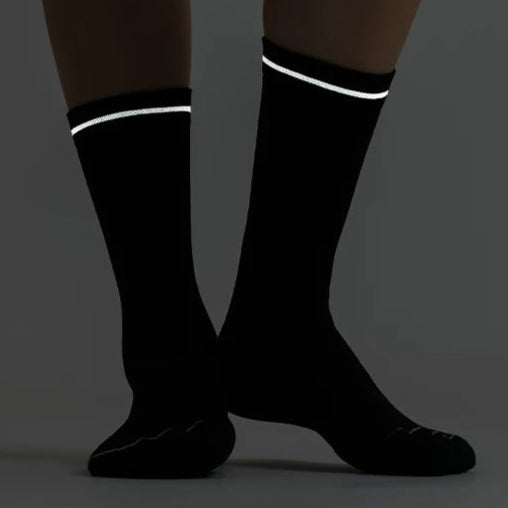 Black compression crew sports socks with reflective strip