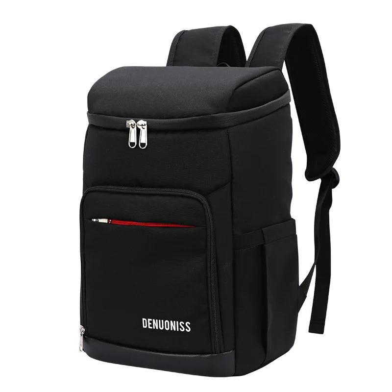 Black insulated cooler backpack front view