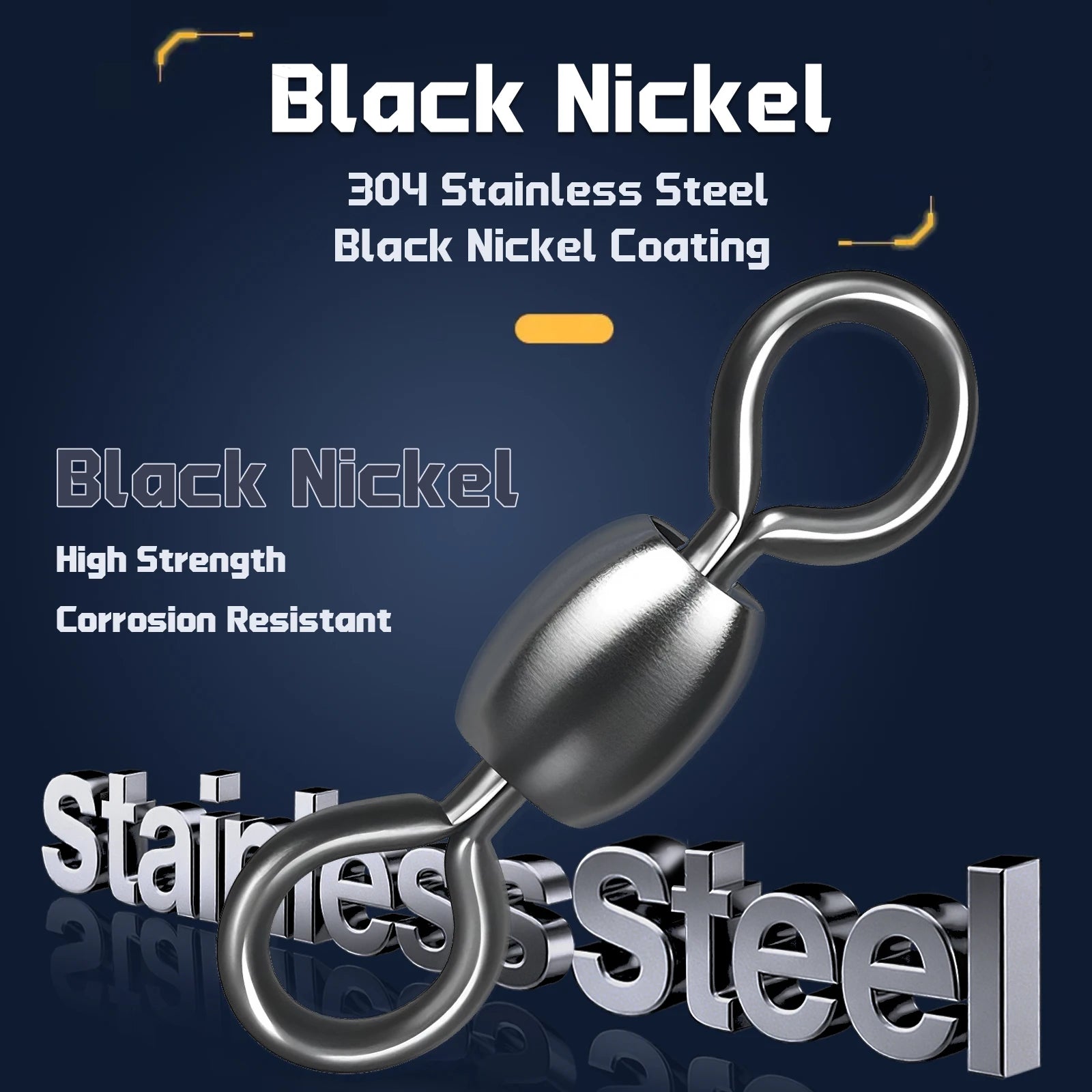 Black nickel plated fishing swivel showing corrosion resistant finish