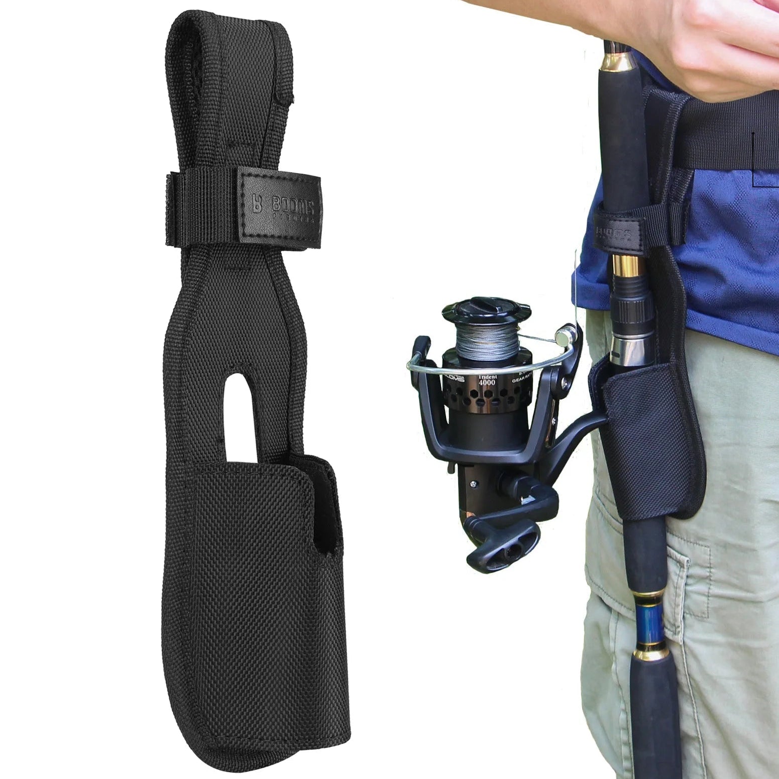 BOOMS FISHING P04 nylon waist rod holder with adjustable belt and secure rod slot