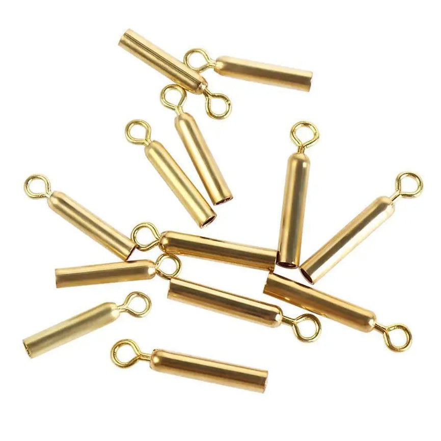 Set of brass copper fishing float holders used for secure float attachment on fishing lines