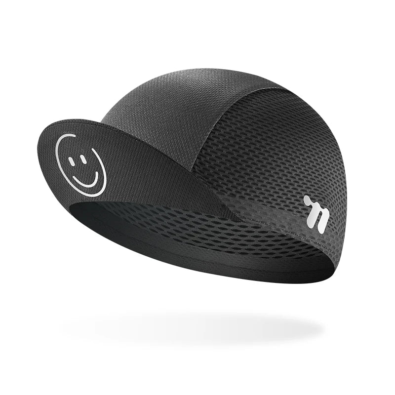 Black breathable cycling cap with flexible brim