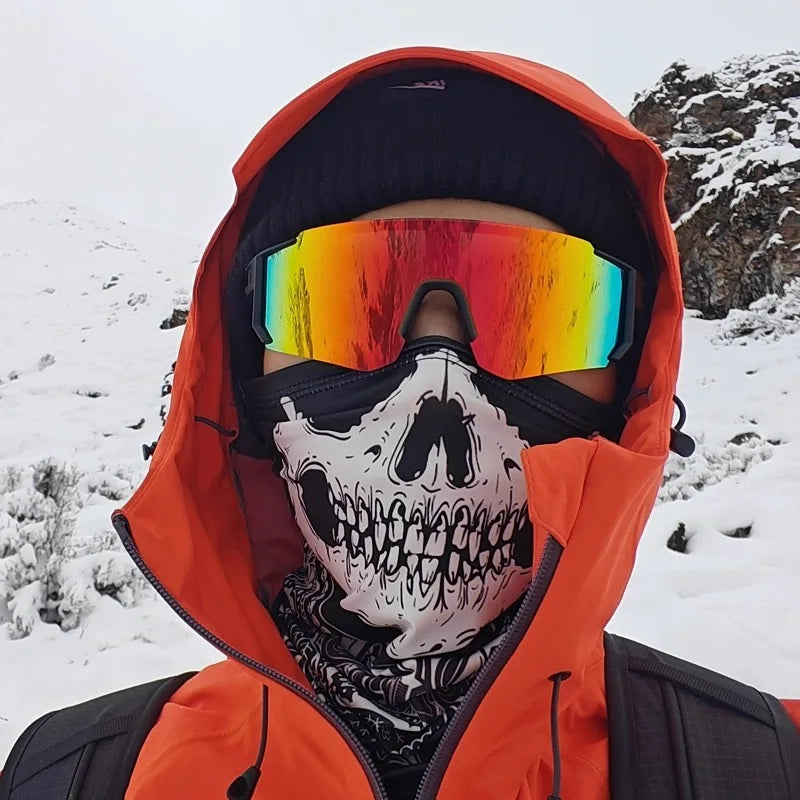 BUYUTEEN B6551 mirrored sport goggles worn on snowy slope with full UV400 protection