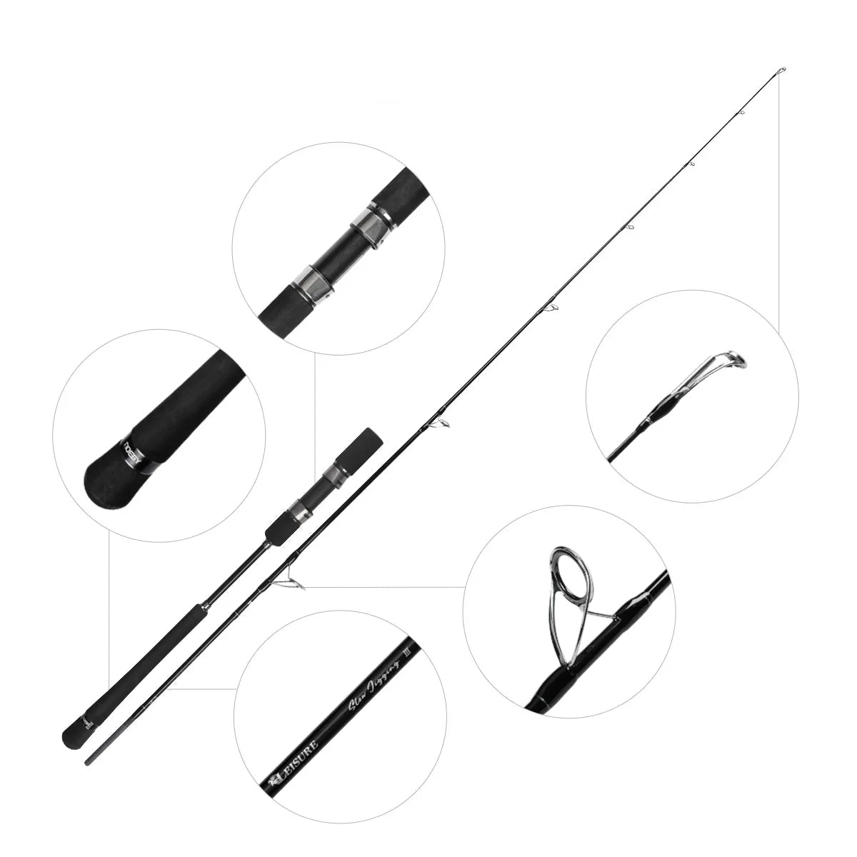 Carbon slow jigging rod showing guides and solid tip design