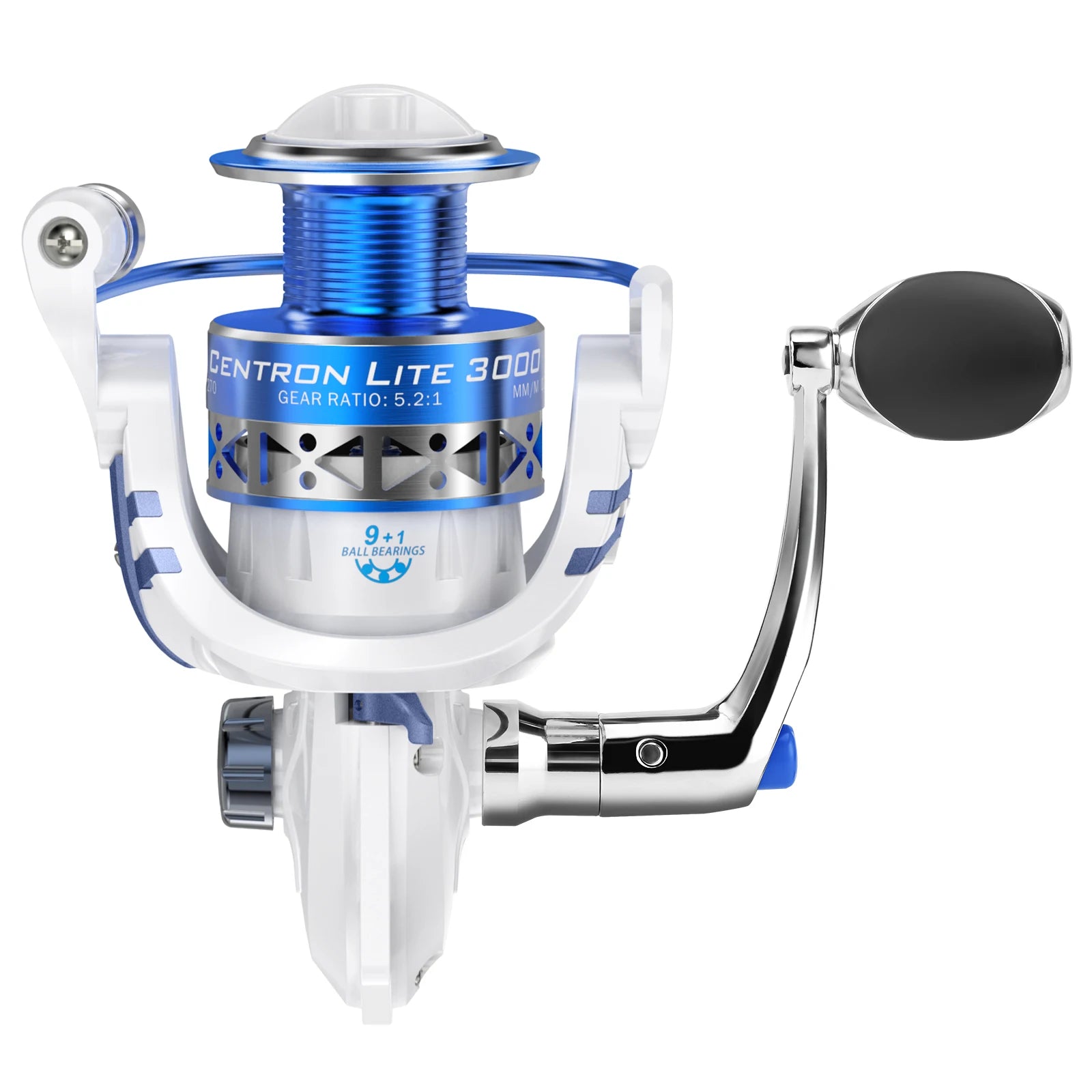 CENTRON SUMMER series spinning reel in silver and blue showing ergonomic handle and lightweight frame design