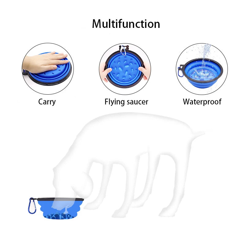 Collapsible slow feeder bowl feature diagram showing design functions