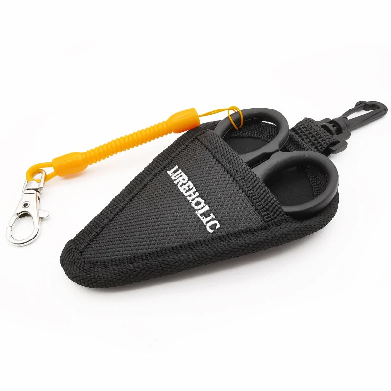 Compact fishing scissors with lanyard and protective sheath