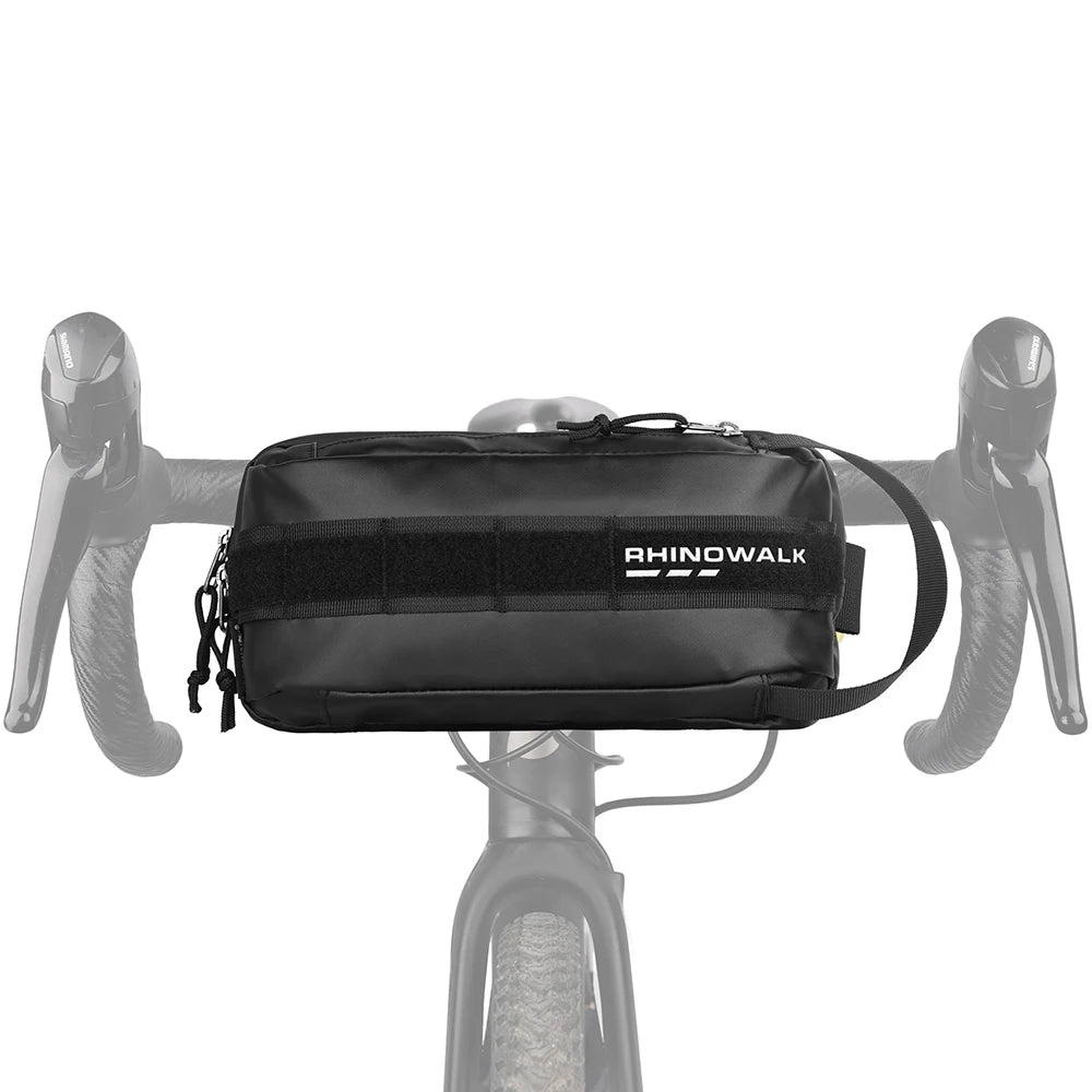 Compact waterproof handlebar bike bag mounted on bike