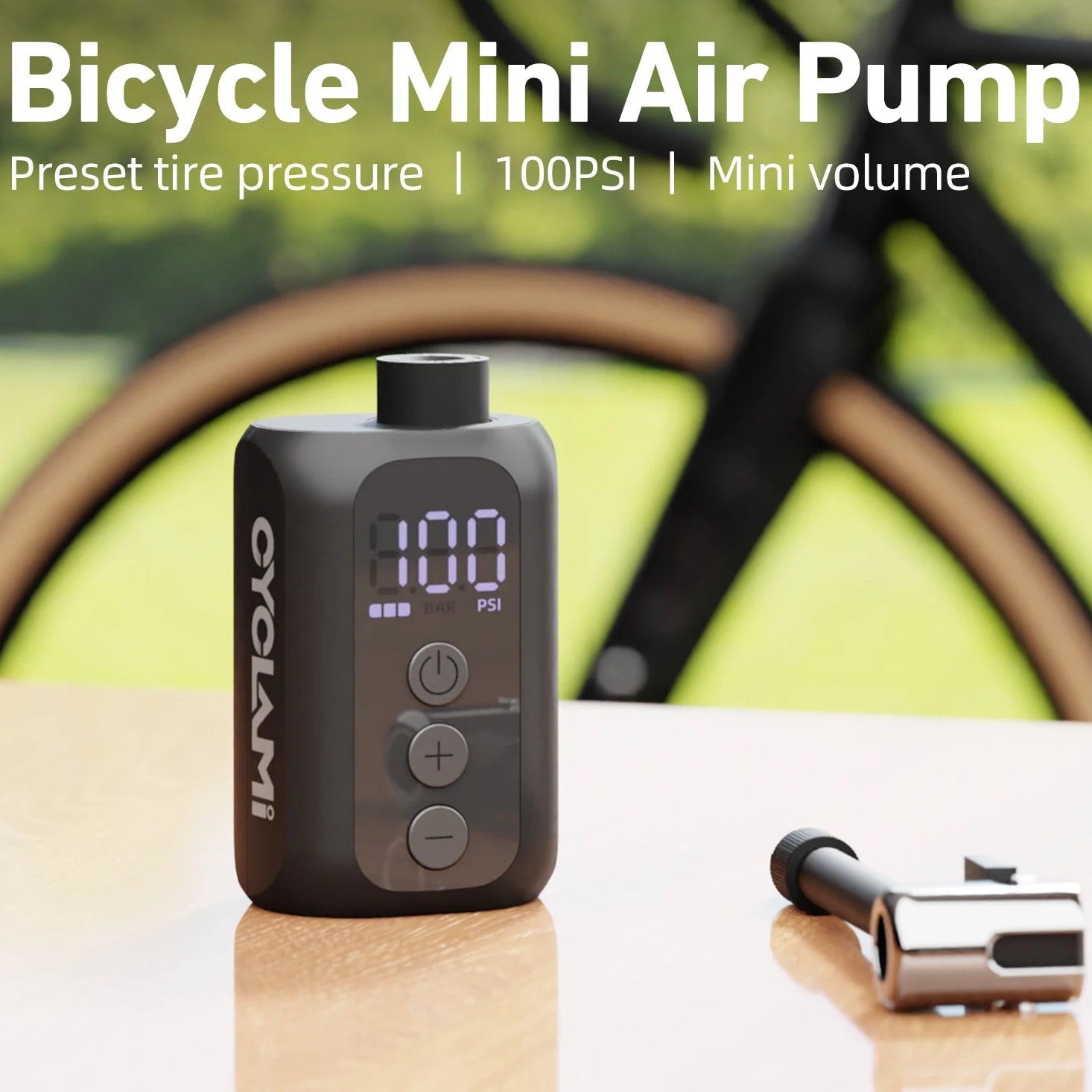 CYCLAMI A5s mini electric air pump with digital display showing tyre pressure for bicycles