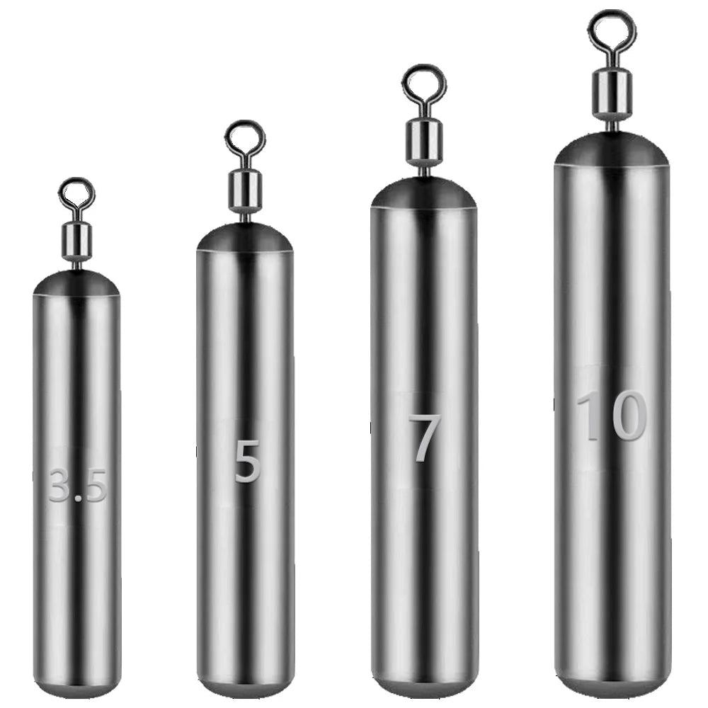 Cylindrical bullet sinkers in 3.5 g, 7 g and 10 g sizes