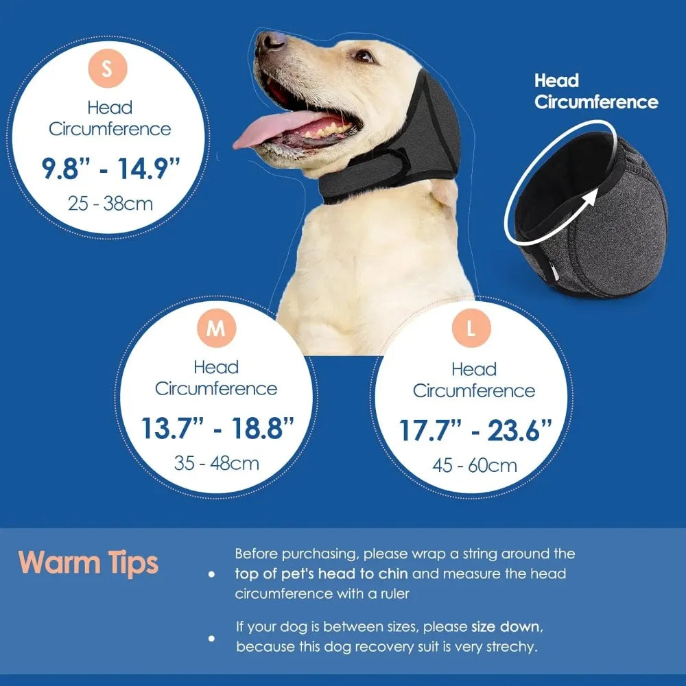 Dog calming hood head size measurement chart