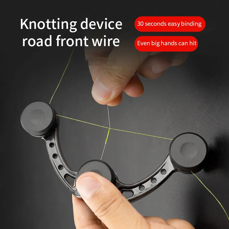 FG knot tying tool holding braided fishing line