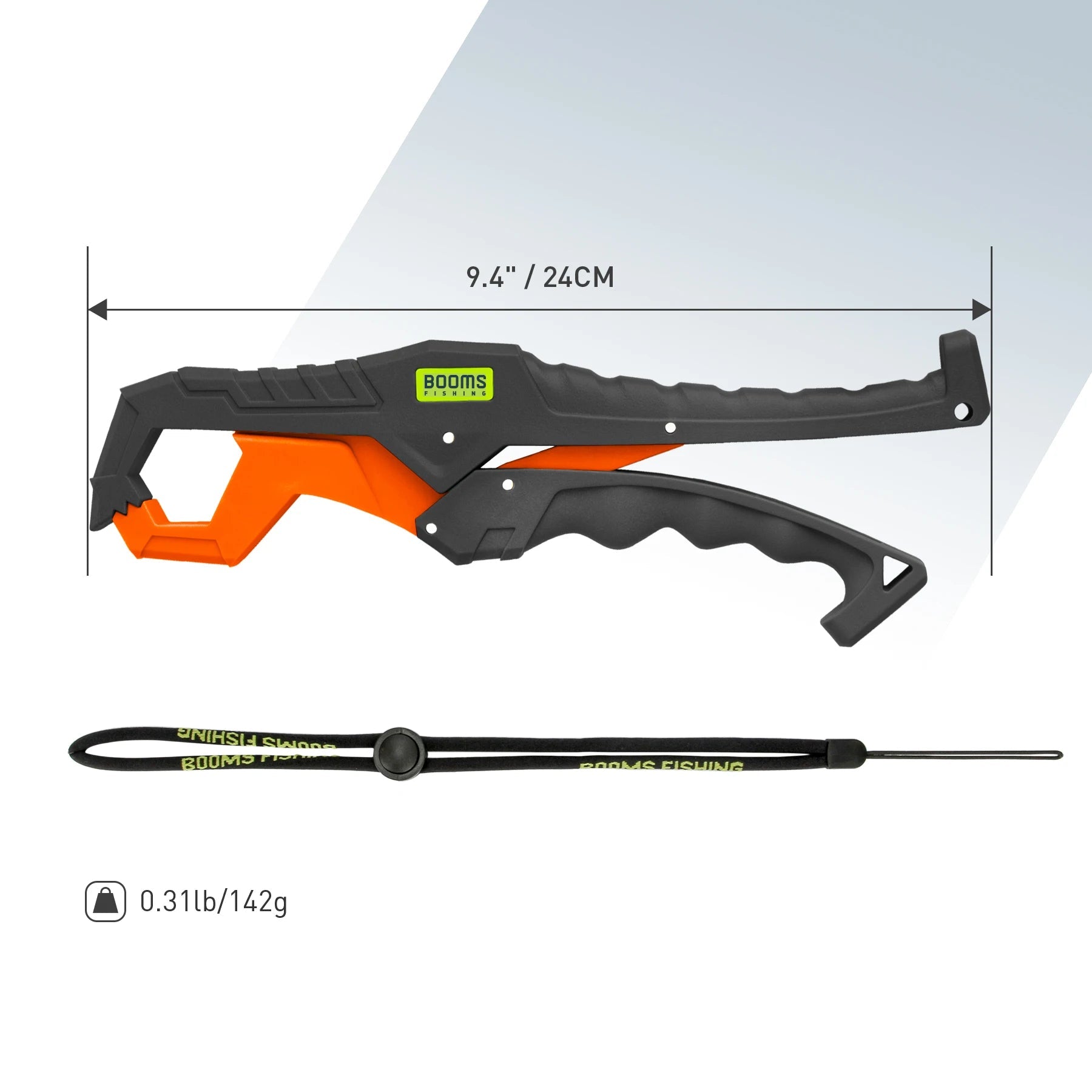 Fish lip gripper showing tool length and handle design for fishing
