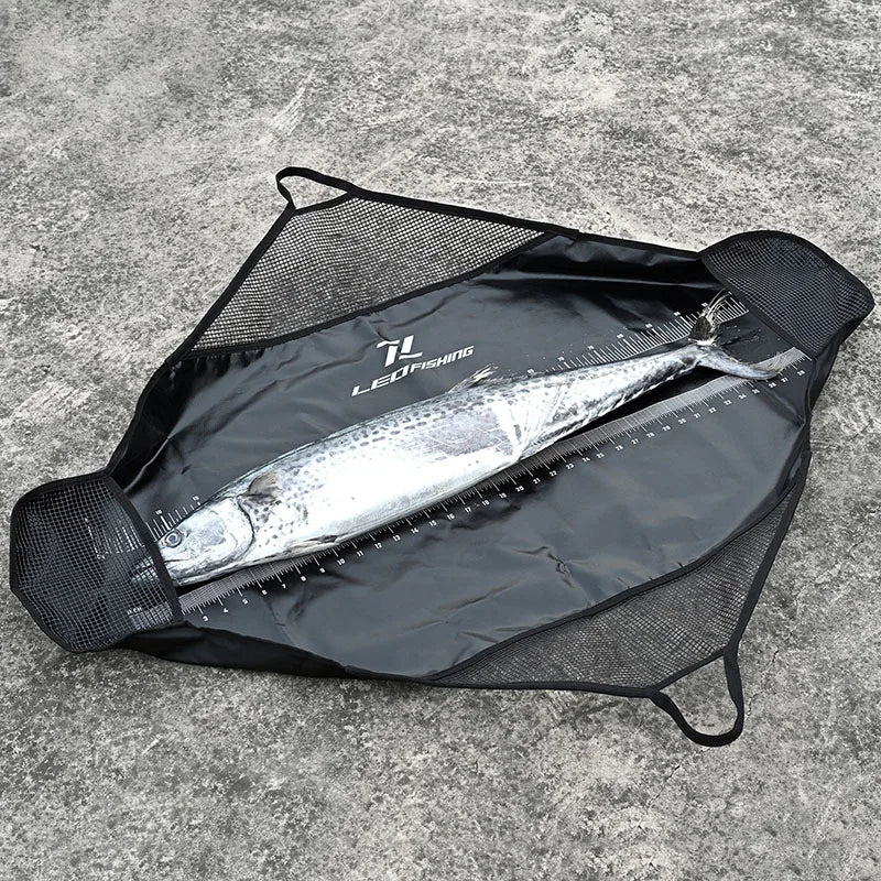Waterproof fish measuring bag with ruler used for measuring catch
