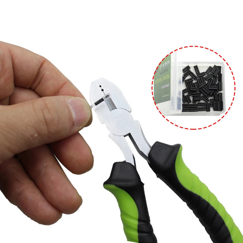 Fishing crimping pliers tool for leader sleeves and rig building