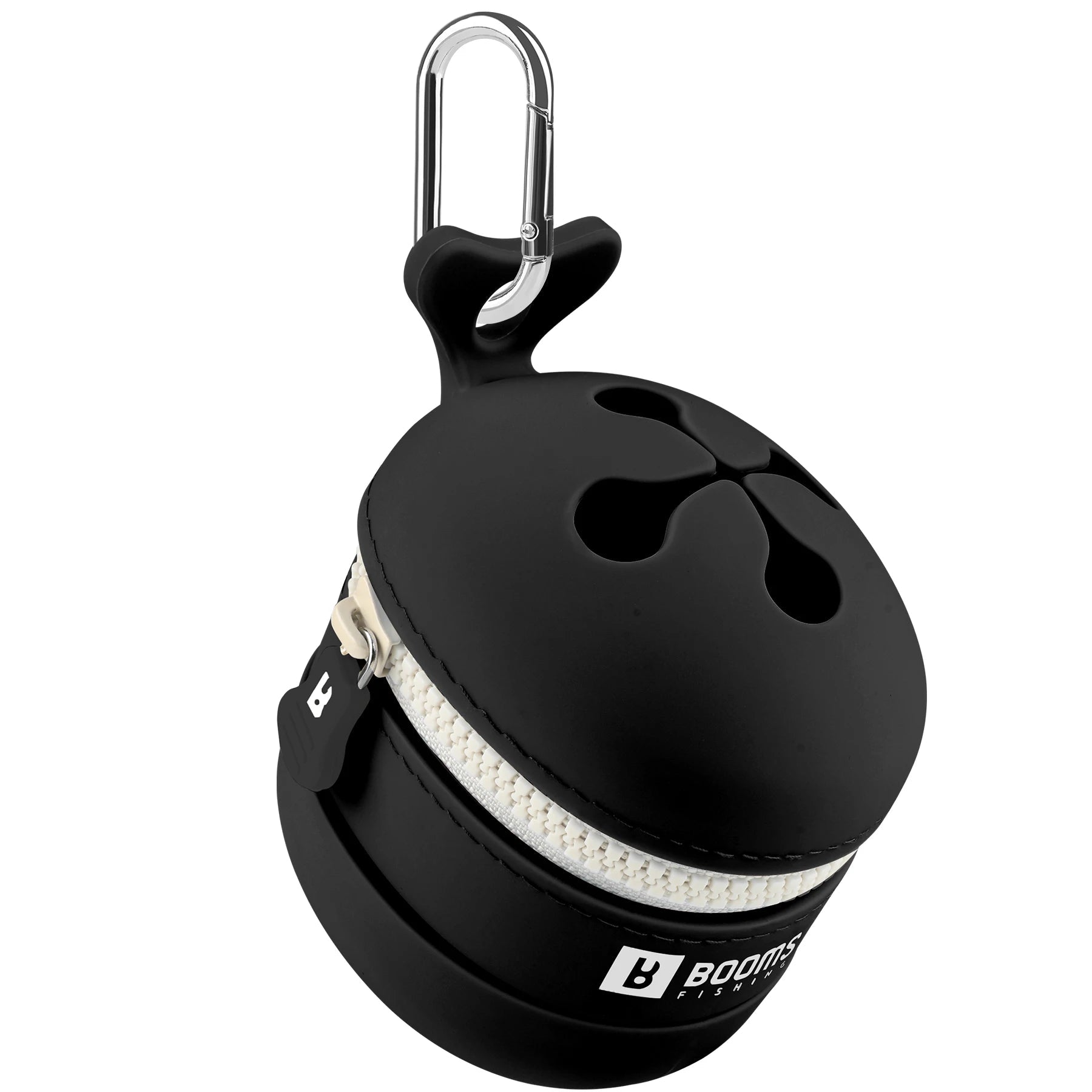 Black fishing line waste container with carabiner clip