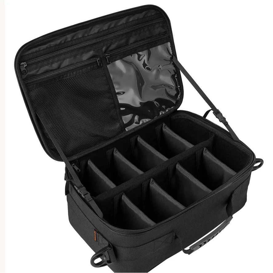 Fishing reel storage case with adjustable dividers
