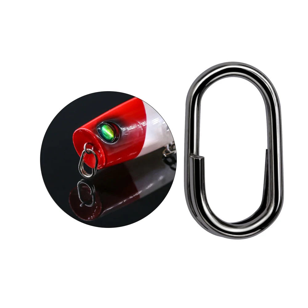Stainless steel fishing split ring attached to lure eye connector