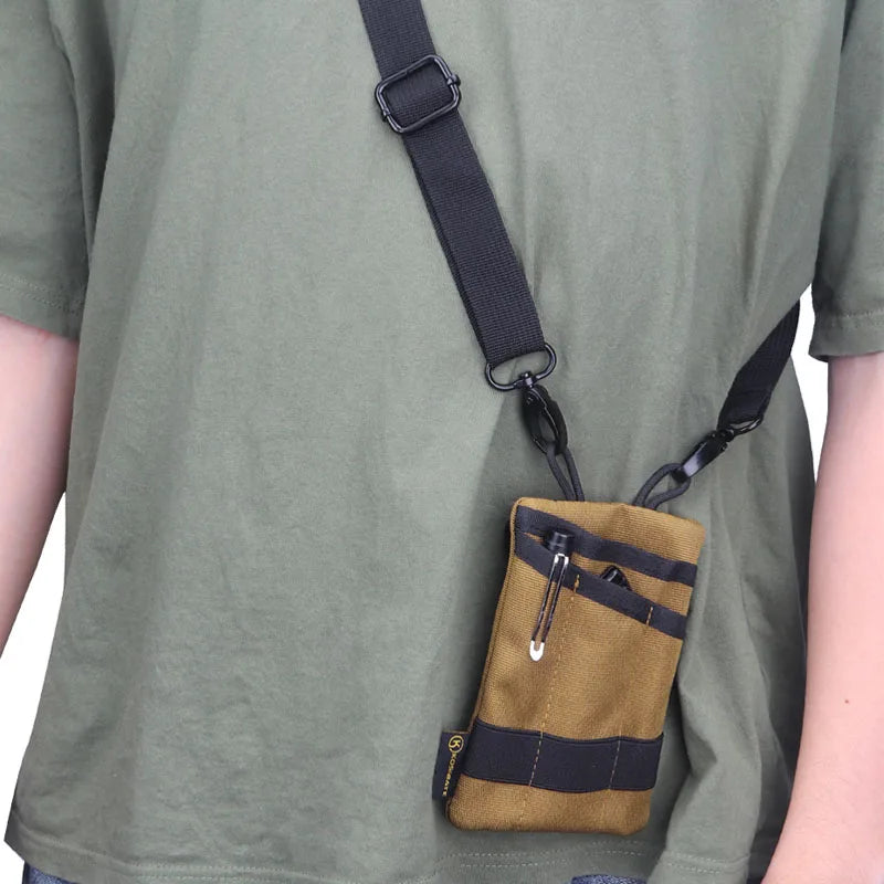 Fishing utility pouch worn crossbody with shoulder strap