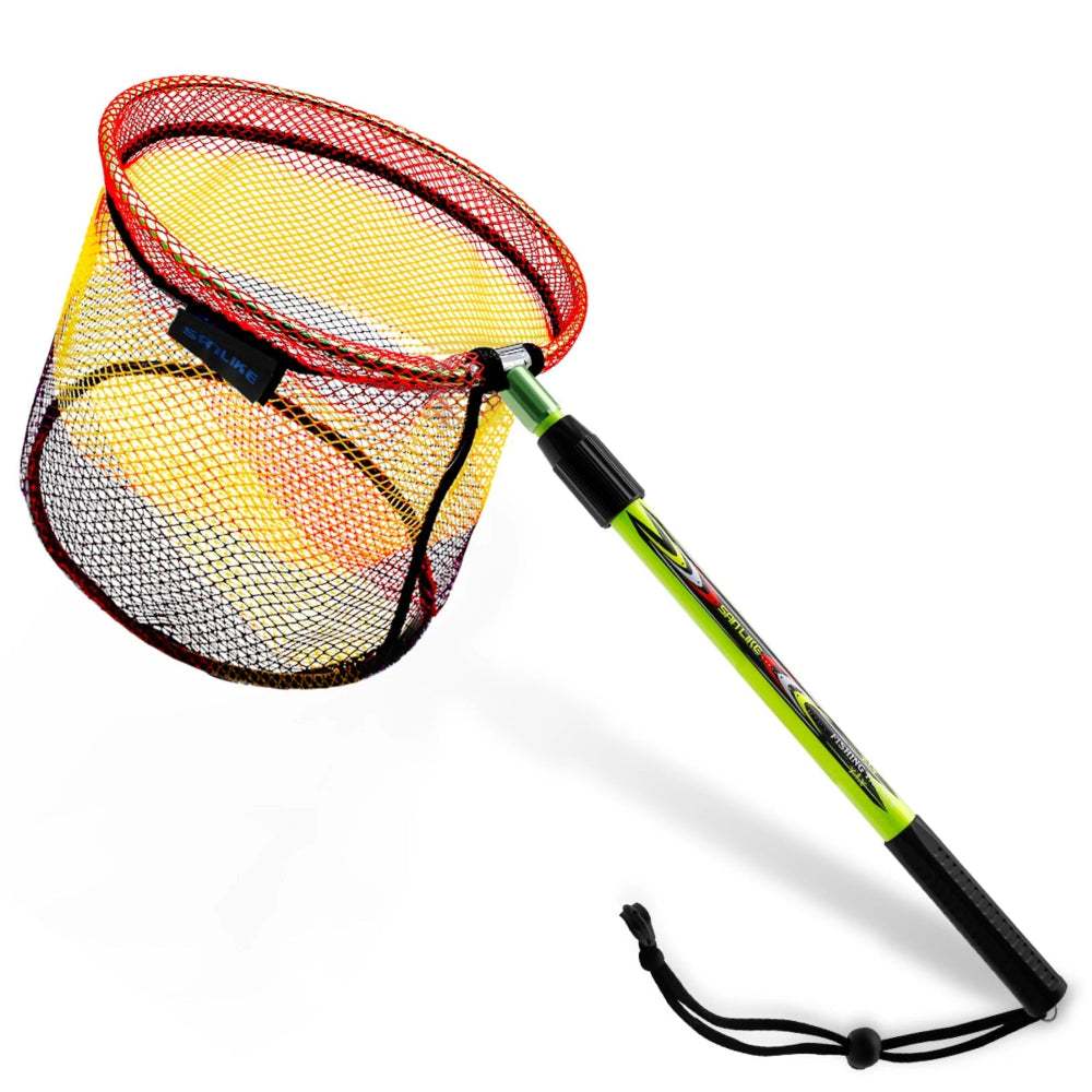 Lightweight foldable fishing net with green carbon pole and rubber-coated mesh for freshwater and saltwater fishing