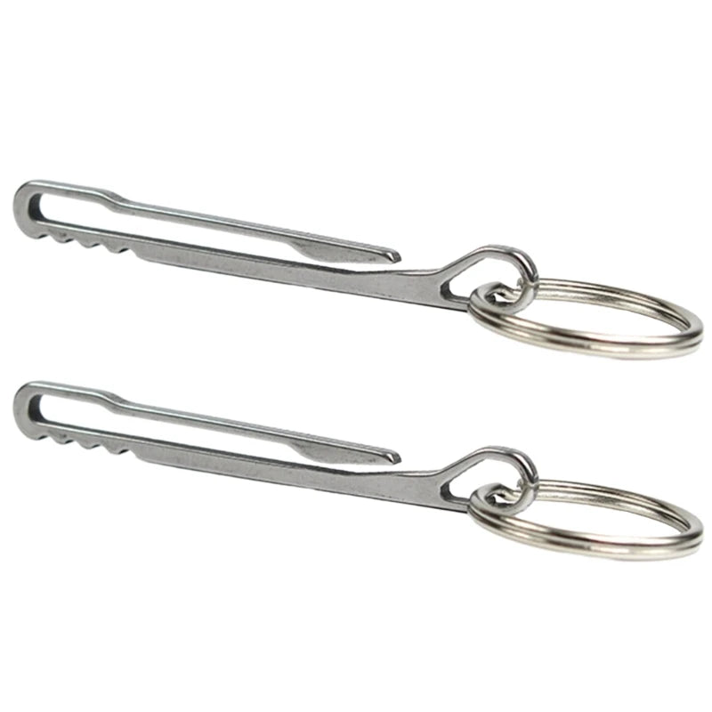Stainless steel gear clip attached to fishing bag strap