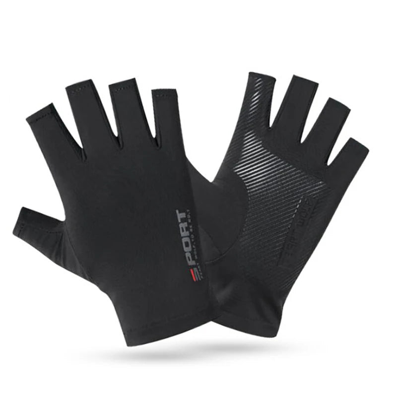 Black half finger cycling gloves front and back