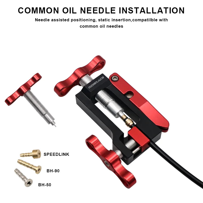 Brake hose needle and oil installation tool in use