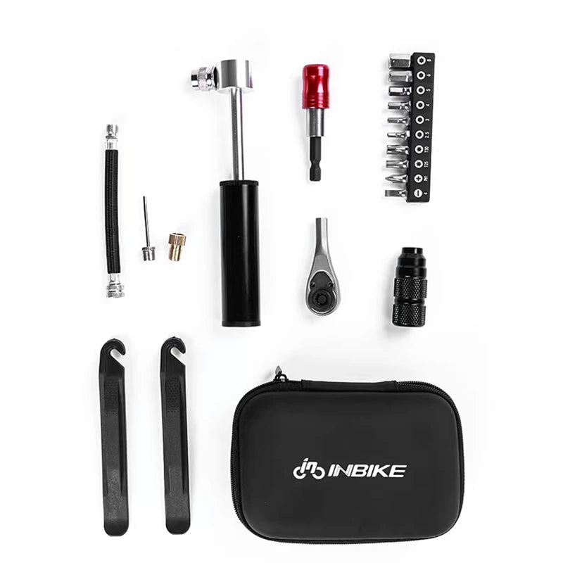 INBIKE bicycle repair kit with mini pump tyre levers and tools