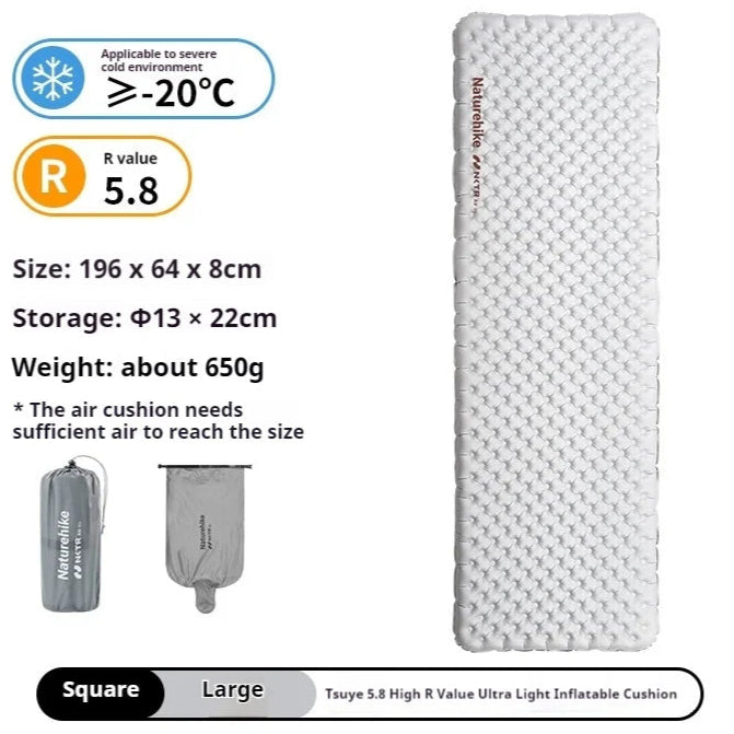 Inflatable camping large mat size comparison and packed dimensions