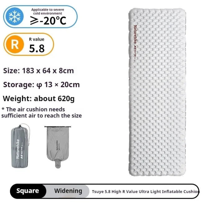 Inflatable camping wide mat size and packed dimensions