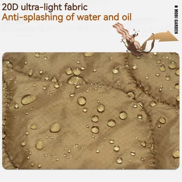 Close-up of water-resistant fabric with droplets on surface