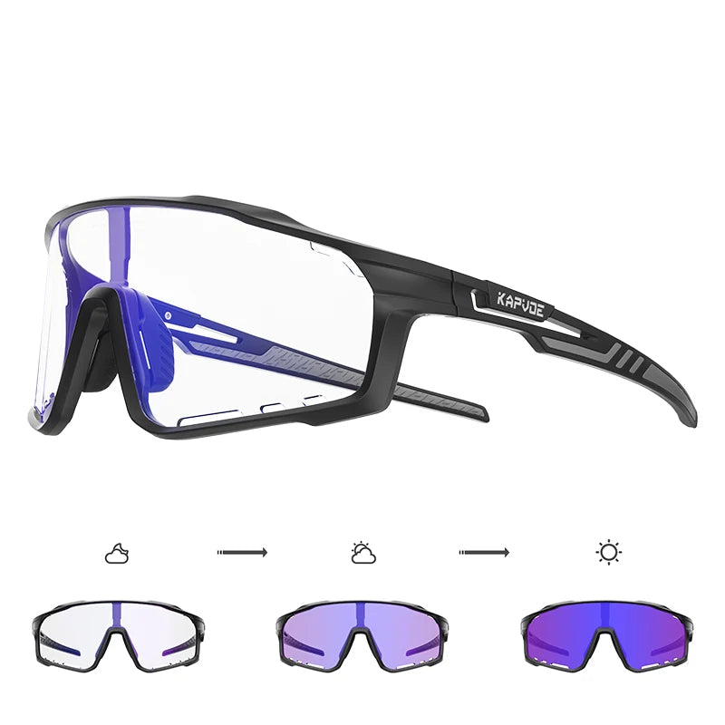 KAPVOE black nano-tech performance sunglasses with purple UV400 lenses and curved sport frame