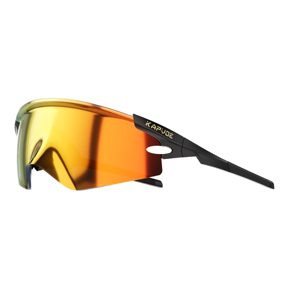 KAPVOE cycling sports sunglasses with orange mirrored UV400 lenses and lightweight black acetate frame for outdoor performance