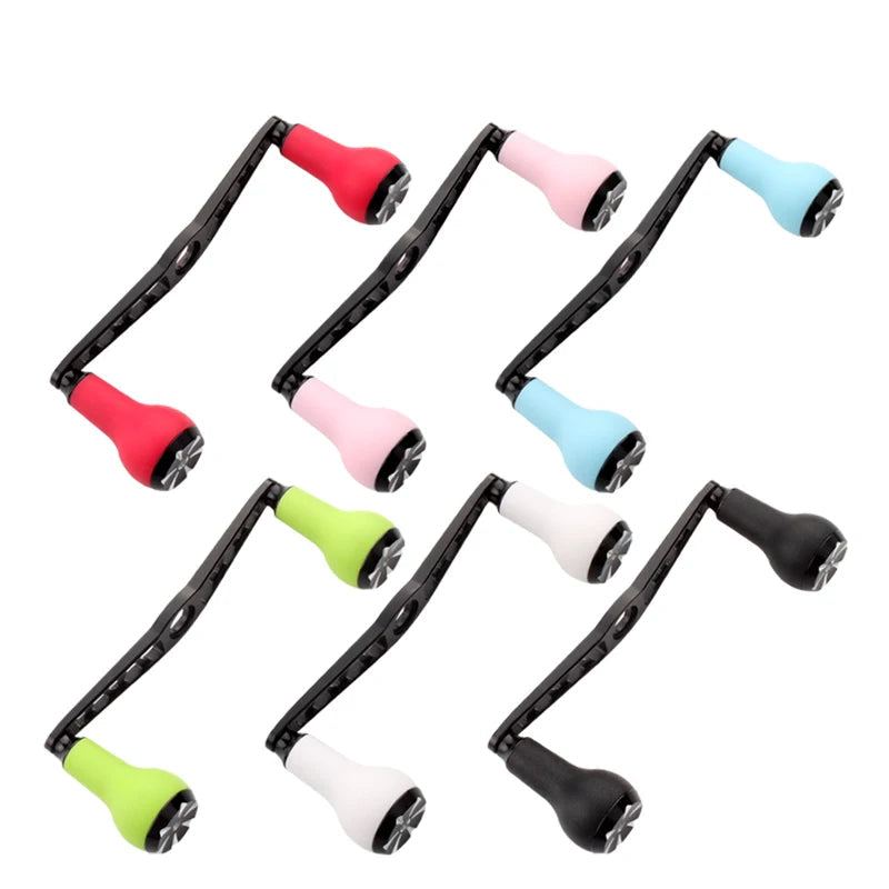 KAWA B001 aluminium handle range with TPE knobs in multiple colours designed for SHIMANO, DAIWA, and ABU baitcasting reels