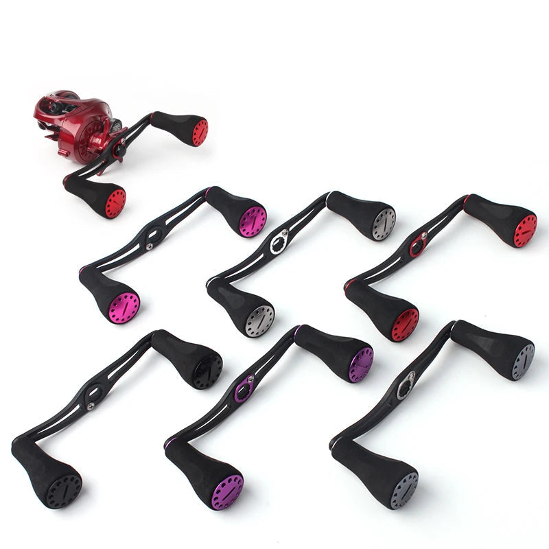 KAWA D001 EVA knob handle colour range showing red, purple, silver, and black variants for baitcasting and spinning reels
