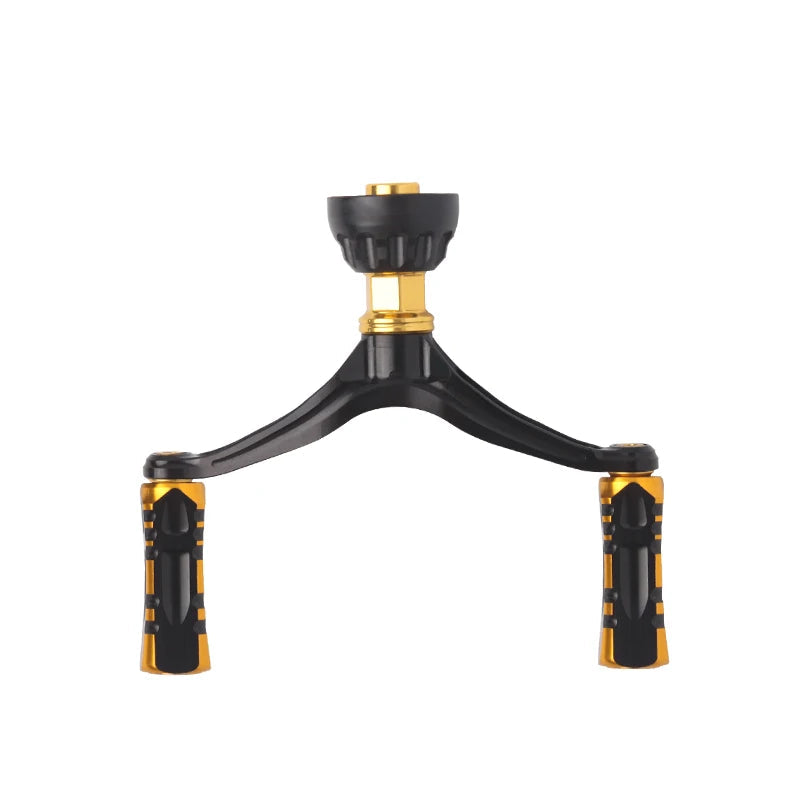 KAWA aluminium double reel handle in gold and black showing front structure and lightweight aluminium finish